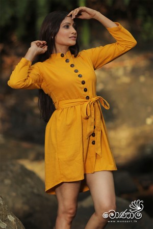 LINEN YELLOW SHORT DRESS 