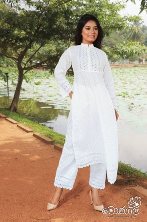 WHITE CUTWORK KURTA & PANT