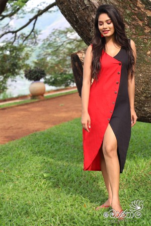 RED & BLACK LINEN DRESS